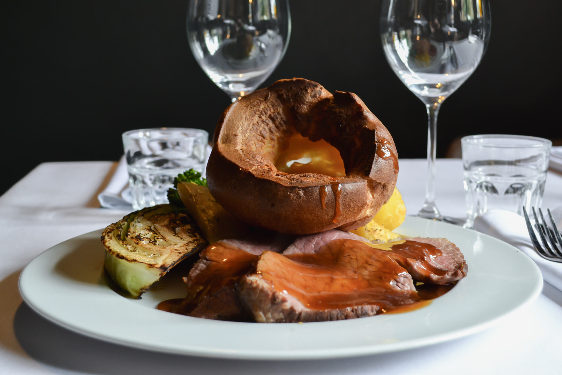 Roast sirloin of beef with Yorkshire pudding and gravy